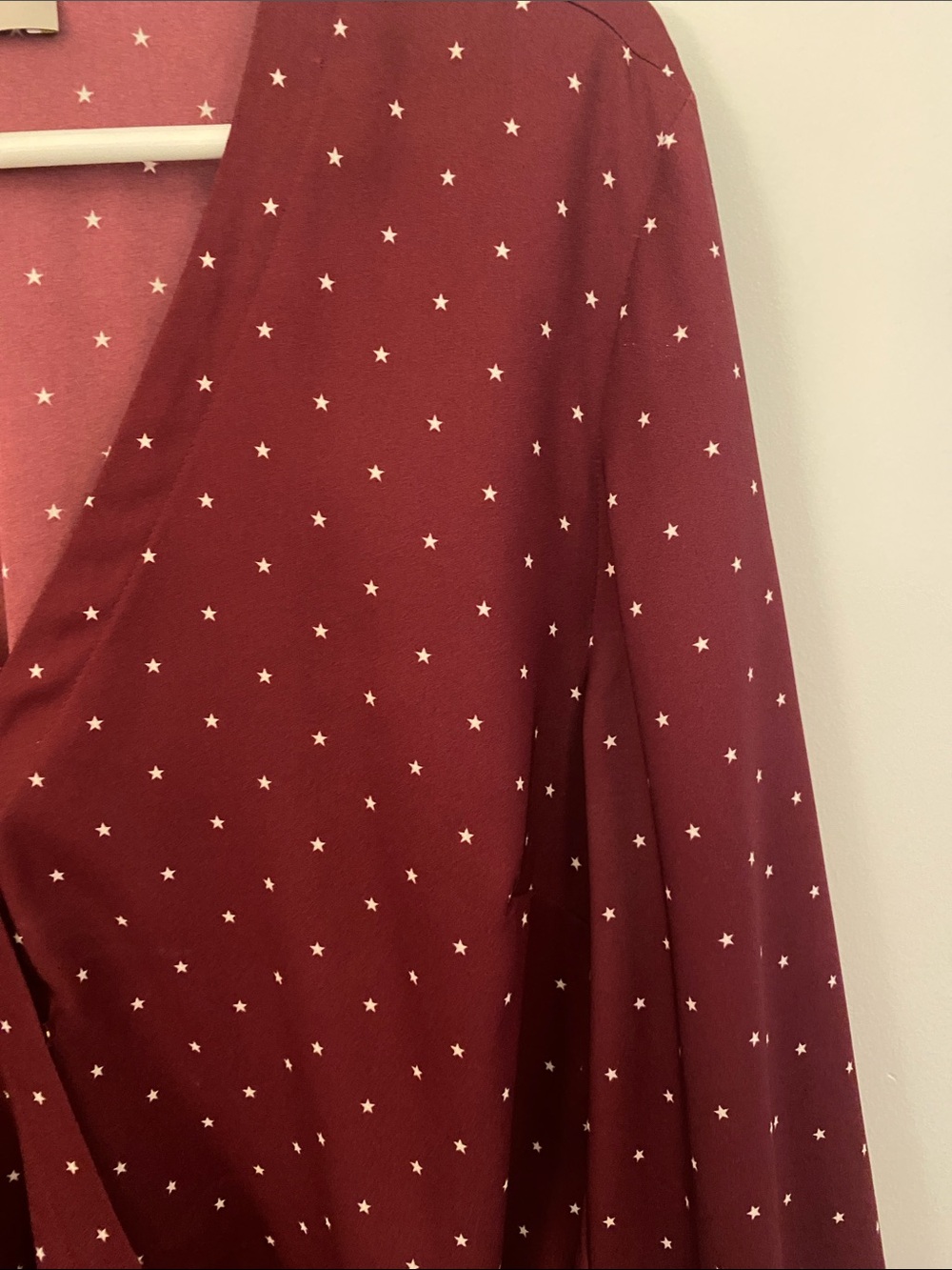 LOFT Burgundy Wrap Dress with White Polka Dots - Picture 3 of 6